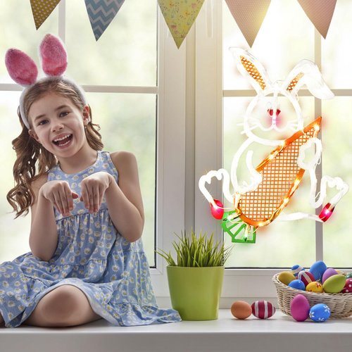 LAMPHOME 17 Inch Lighted Easter Bunny Rabbit Spring Window Silhouette