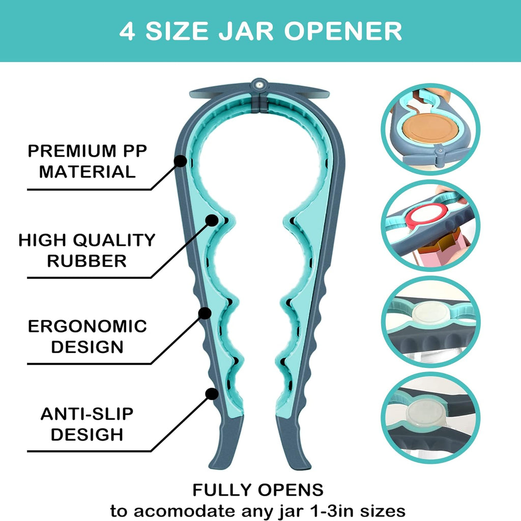 Skiennix Jar Opener - 5-in-1 Multi-Function Lid Tool for Weak Hands & Arthritis | Non-Slip Grip Pad (Blue)