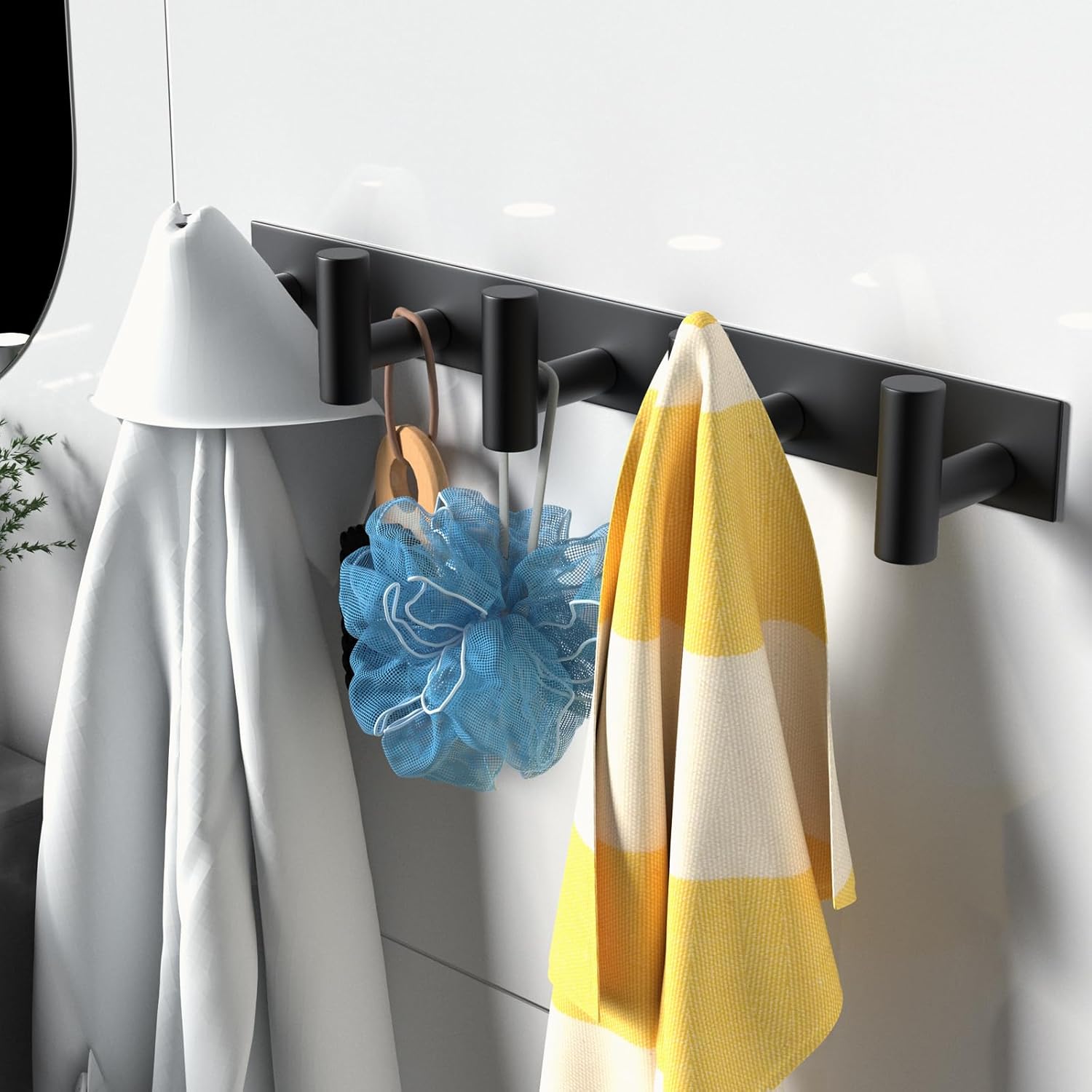VAEHOLD Wall Mount Rack - 5 Hook Black Hat and Coat Organizer for Robes, Bags, Keys, Towels