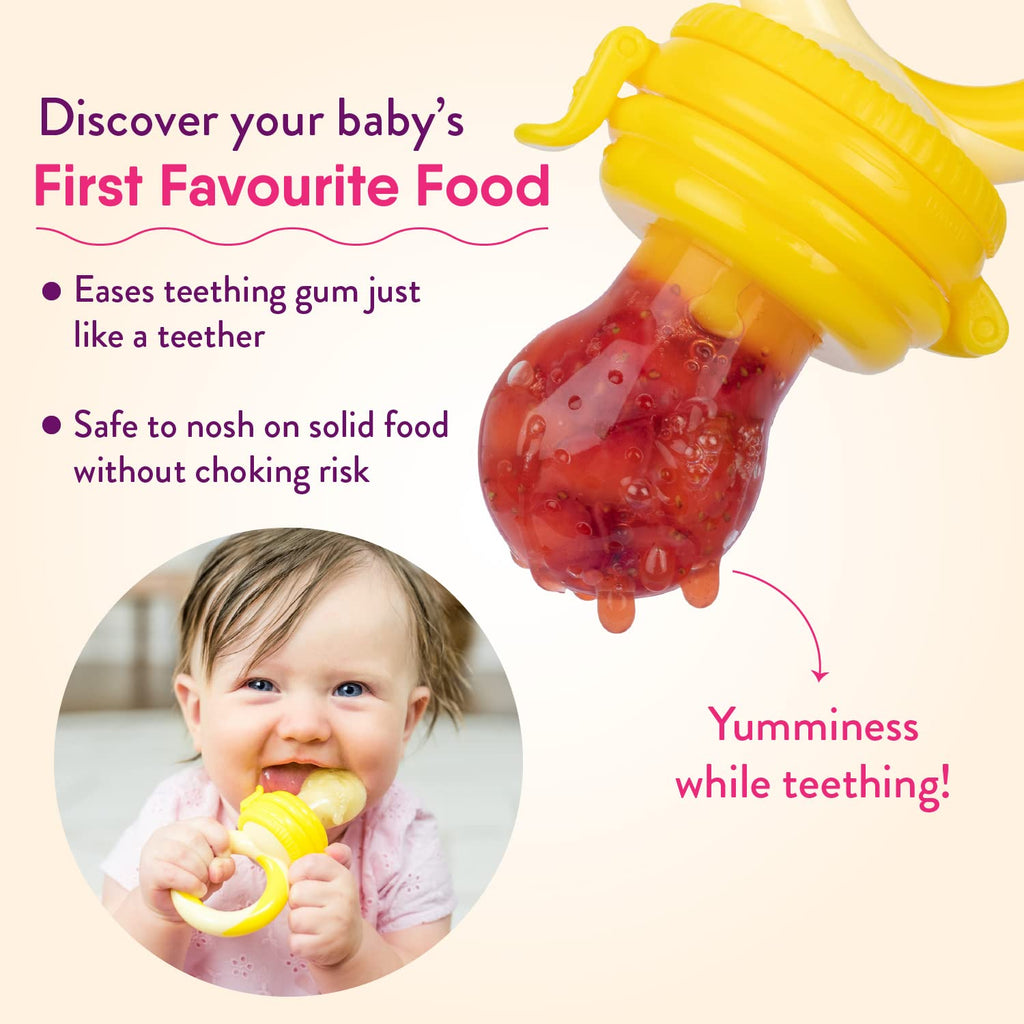 NatureBond Baby Food Feeder - 2 Pack Fruit Pacifier Nibbler & Teething Toy in Vibrant Colors | Extra Silicone Sacs Included