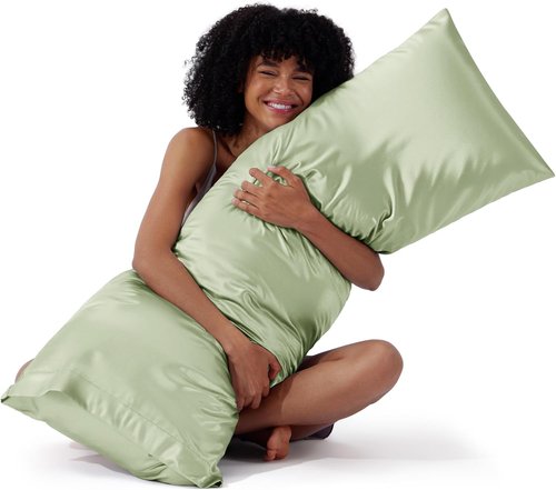 Bedsure Body Pillow Cover - 20x54 Inches Sage Green Satin for Hair & Skin | Cooling, Silky Envelope Closure