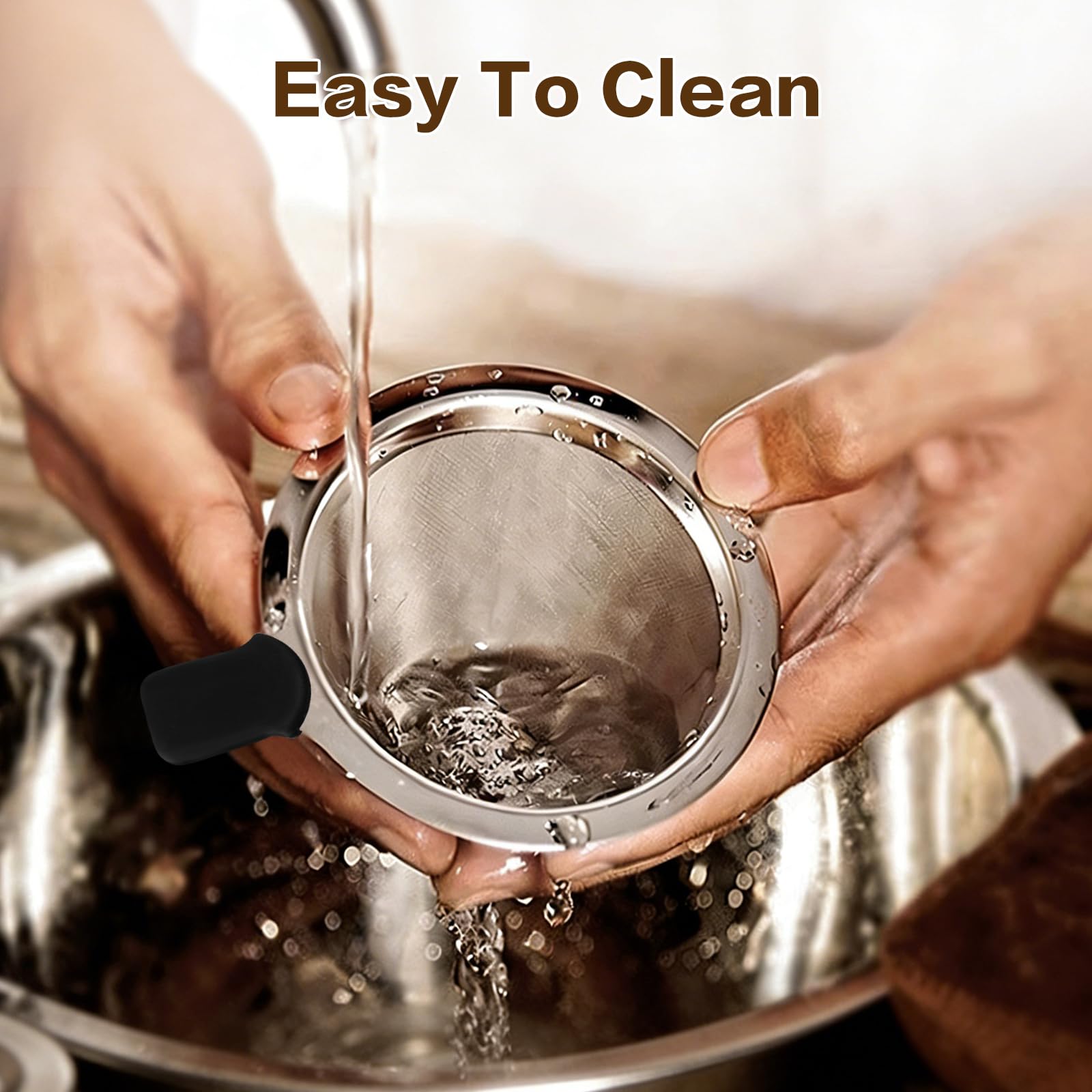Pour Over Coffee Dripper, Stainless Steel Coffee Filter, Paperless Reusable Coffee Filter, Double Micromesh 600 Mesh Strainer Coffee Maker with Heat-Resistant Silicone Handle & Base