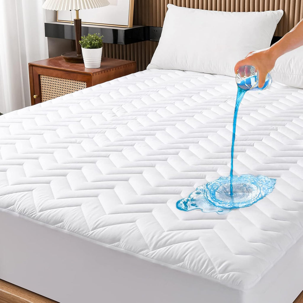 Skiennix Queen Size Waterproof Mattress Protector - Quilted, Breathable & Ultra-Soft | Fits 6''-25'' Mattresses - White