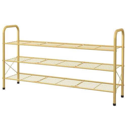 Hoctieon 3 Tier Mesh Style Shoe Rack, Entryway Shoe Shelf, Shoe Storage Organizer, Shoe Rack for Closet, Space Save for Bathroom, Garage, Hallway, Bedroom, Living Room, Gold