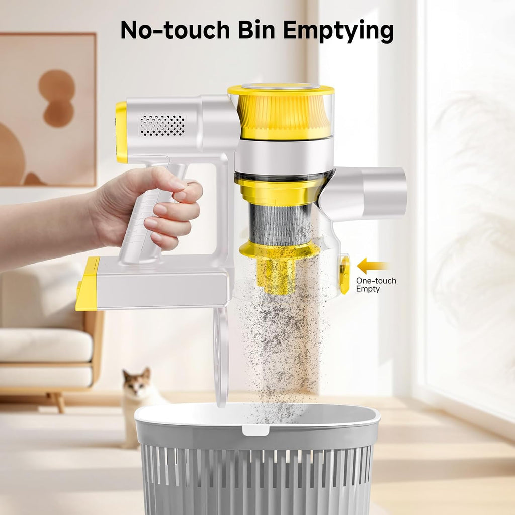 Skiennix Cordless Vacuum Cleaner - 35Kpa Powerful Suction, 45-Minute Runtime, LED Display, Anti-Tangle | Yellow