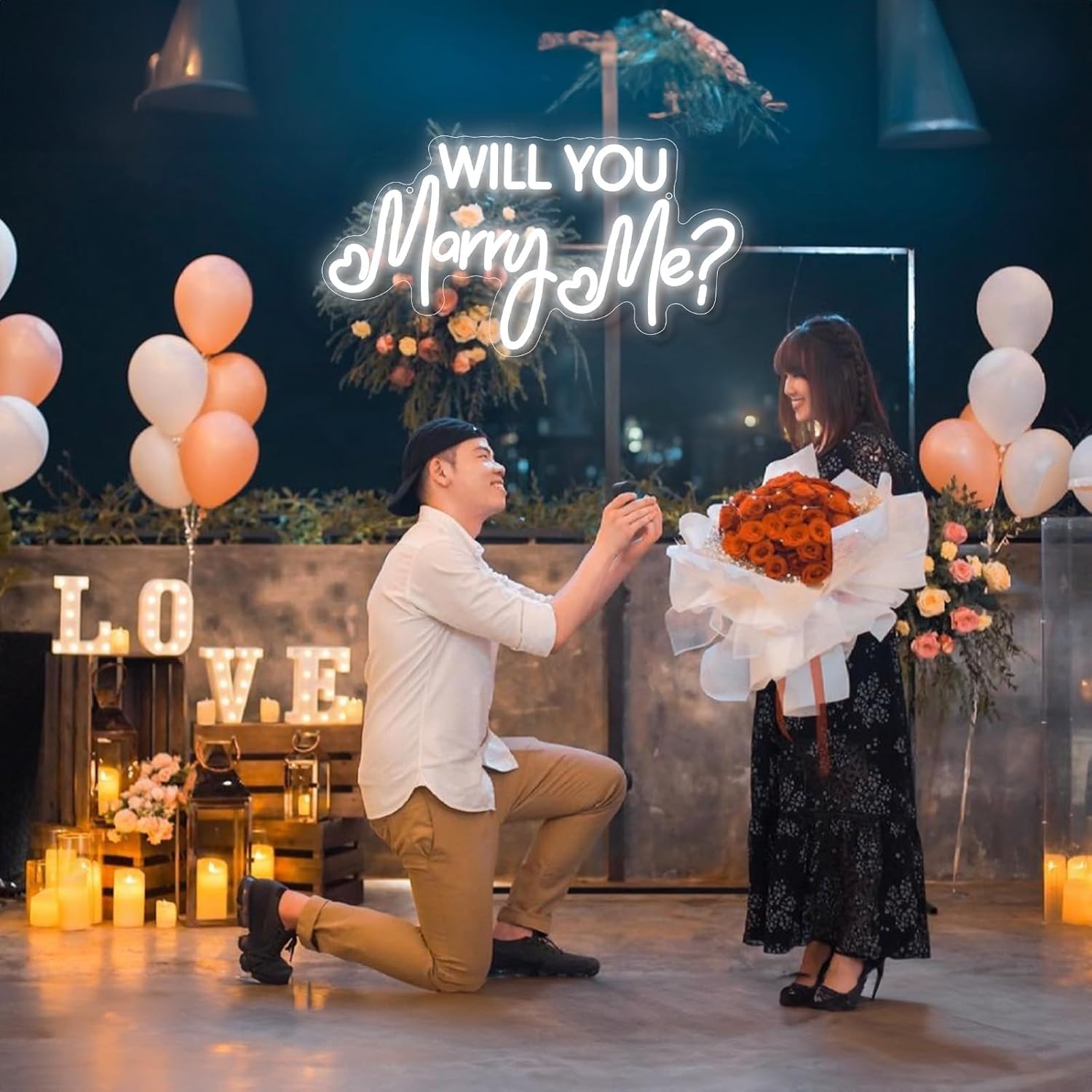 Will You Marry Me Neon Sign by [Brand Name] - 16.5 Inch Cool White LED Light for Wedding Proposals & Engagement Decor