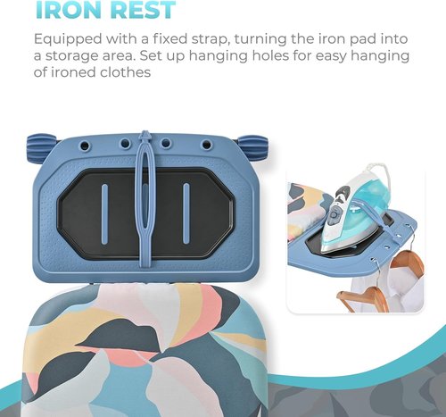 KINGBOARD Foldable Ironing Board - Heavy Duty Metal Panel with 7 Height Adjustments | Portable 45 x 15 Deep Blue