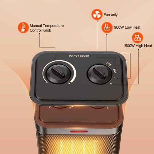 Space Heater for Indoor Use, 1500W PTC Ceramic Heater with Thermostat, Small Space Heater 2S Rapid Heating, 3 Modes, Electric Portable Heater with Safety Protection for Bedroom, Quiet Office