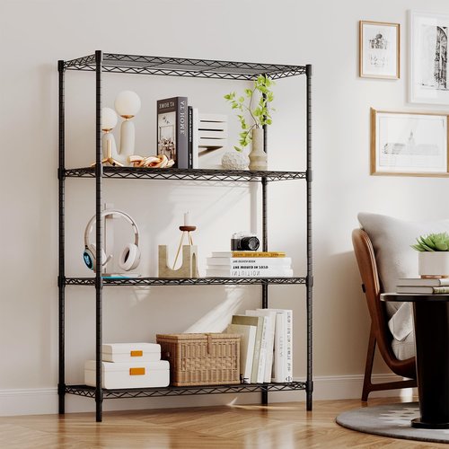 BestOffice | Heavy-Duty 4-Tier Wire Storage Shelves | 36x14x54 | Black | Adjustable Racks | No-Tool Assembly