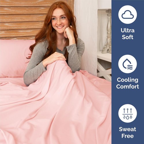 King Size 4 Piece Sheet Set - Ultra-Soft Cooling Bed Sheets | Hotel Luxury Bedding - Baby Pink