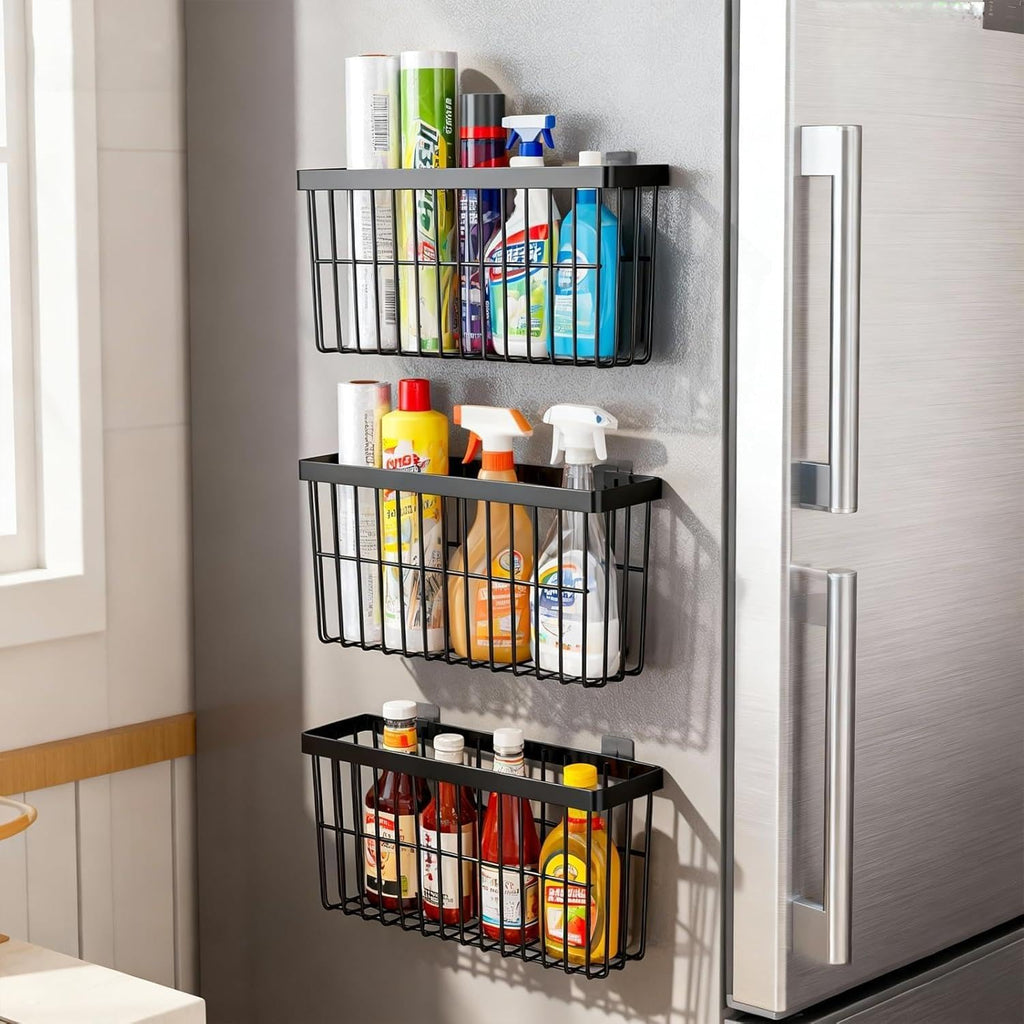 SleekStore Kitchen Cabinet Door Storage Box, Self Adhesive Wall Mounted,Wardrobe/Bathroom/Refrigerator Small Items Organizer,Oil bottle/Seasoning storage (3 Piece)