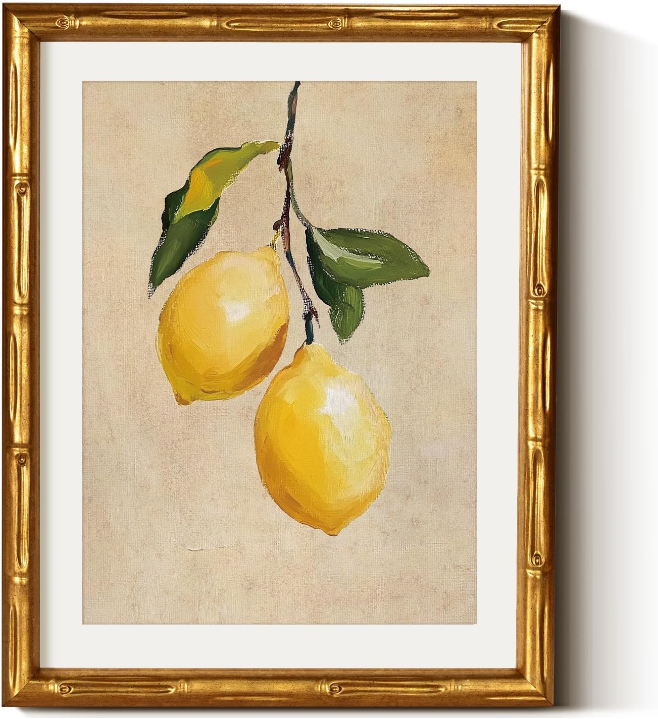VIYYIEA Bamboo Detail Design Wall Art - Gold Framed Vintage Canvas Print for Living Room | 11 x 14 Inch