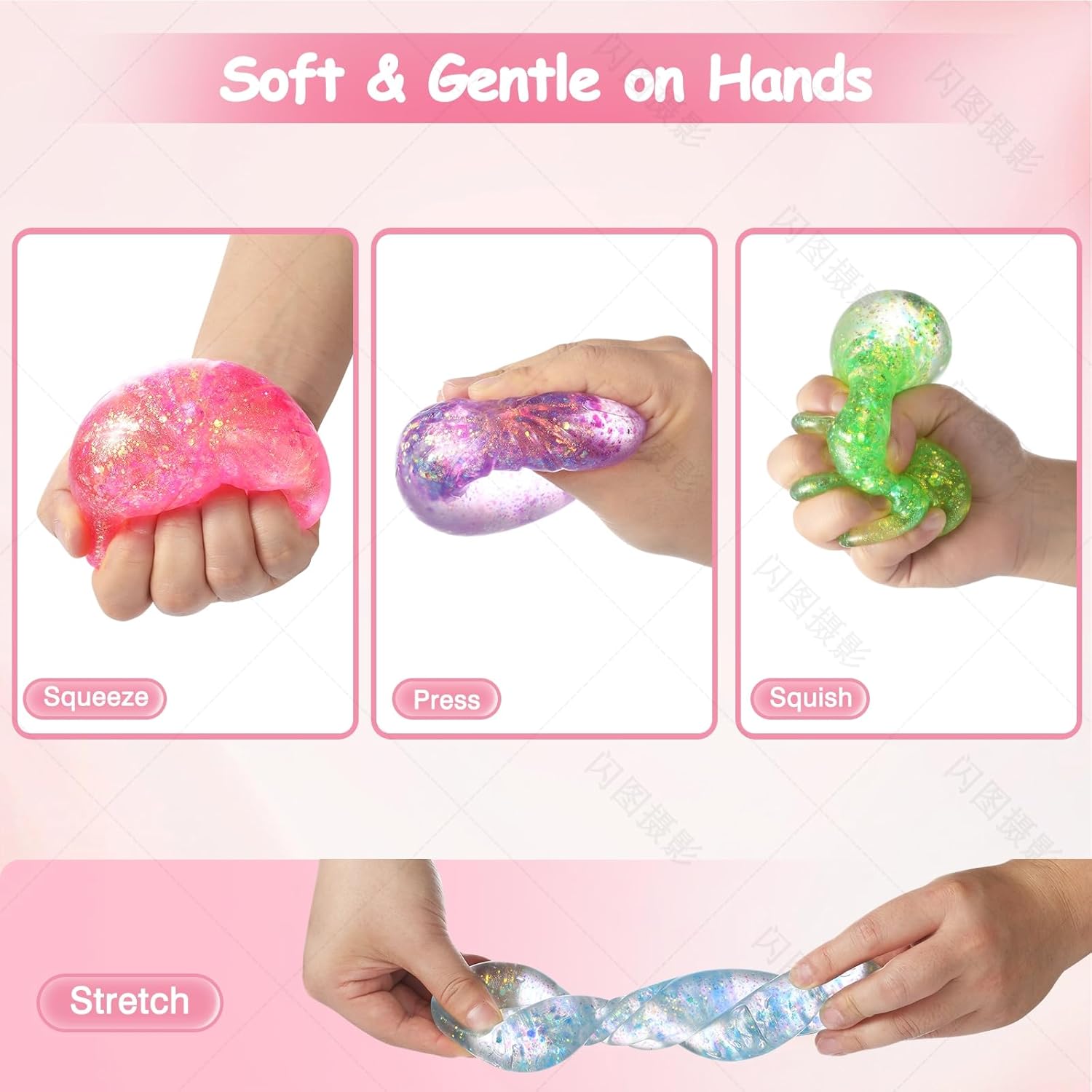 Sugar Dumpling Squishy - Glitter Bao Bun Stress Relief Fidget Toy | Mystery Box (Pink)
