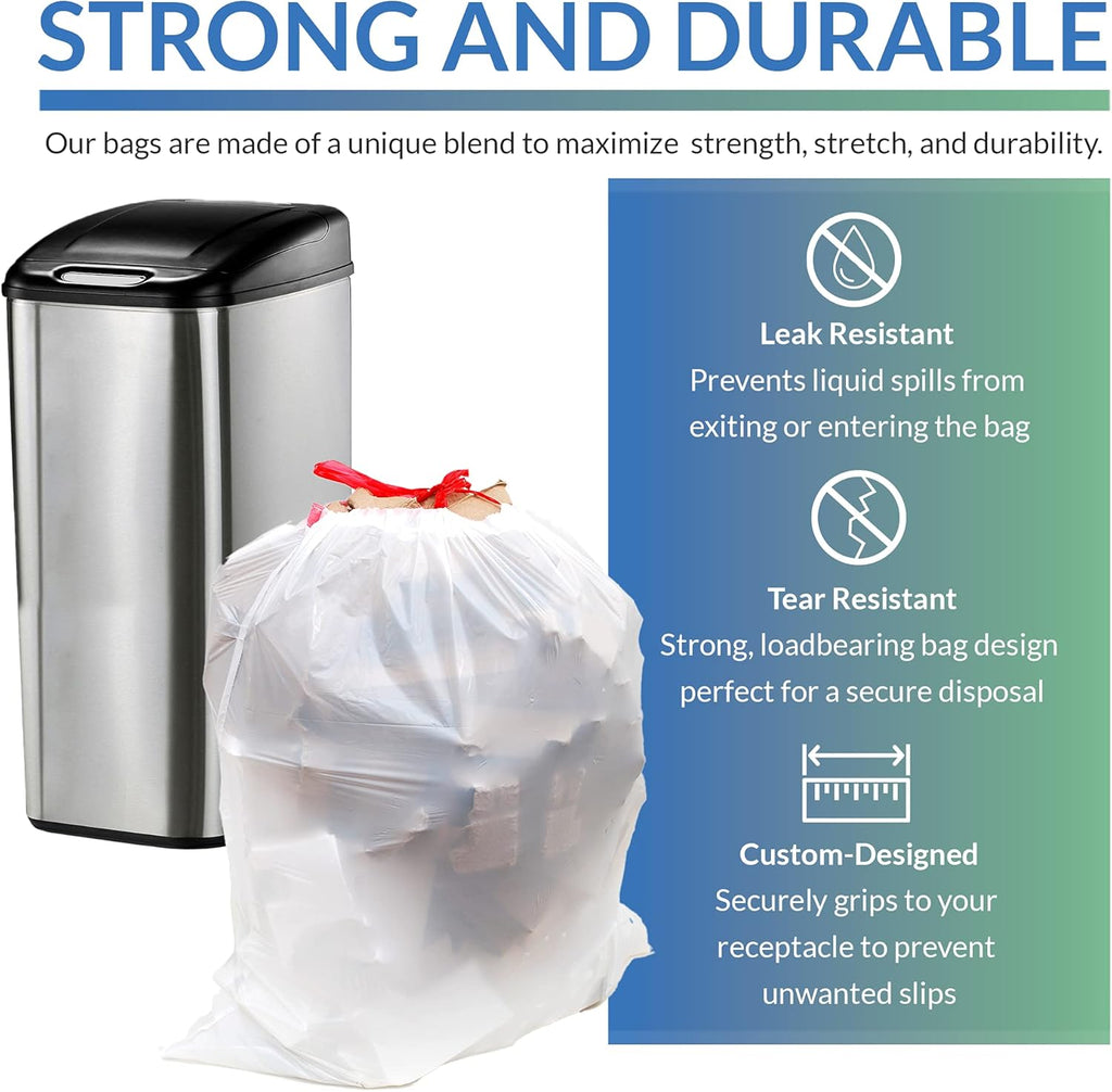Reli. Drawstring Trash Bags - 13-16 Gallon Capacity, 250 Count Bulk, White for Kitchen Use