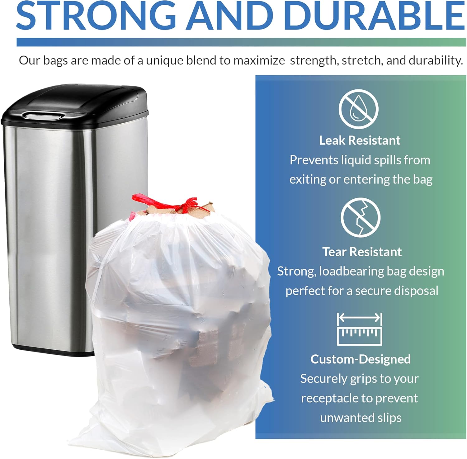 Reli. Drawstring Trash Bags - 13-16 Gallon Capacity, 250 Count Bulk, White for Kitchen Use