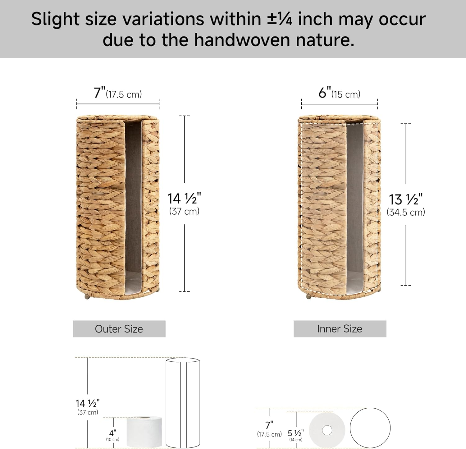 StorageWorks Toilet Paper Holder Stand - Free Standing Water Hyacinth Design with Lid for 3 Rolls