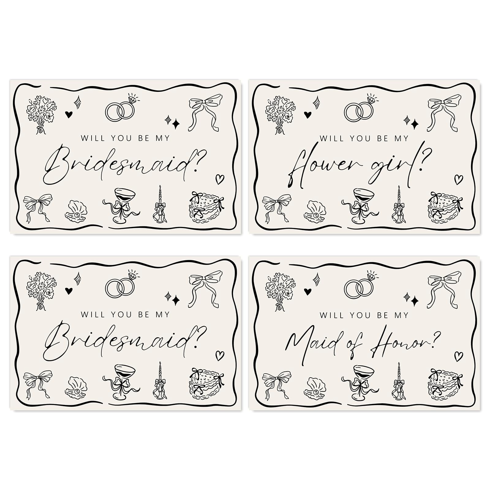 Whaline 12 Pcs Bridesmaid Proposal Cards, Black