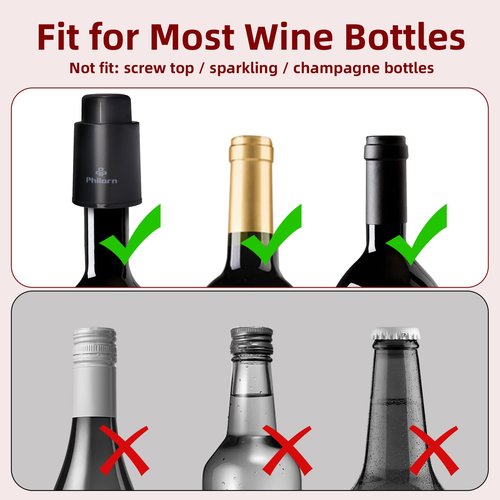 2 PACK Wine Bottle Stoppers, Philorn Vacuum Wine Stoppers - Saver Toppers for Wine Bottles, Reusable Wine Cork Cover Keep Wine Fresh after Opening, Real Vacuum Pump Wine Keeper Cap Preserver - Gifts