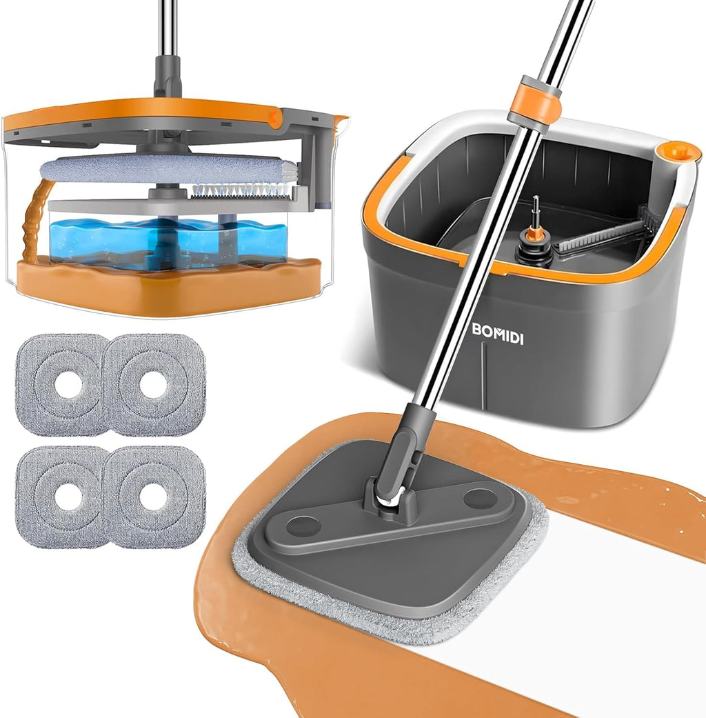 Skiennix Spin Mop and Bucket Set - Deep-Cleaning System with Separate Dirty Water | Versatile for Floors & Walls