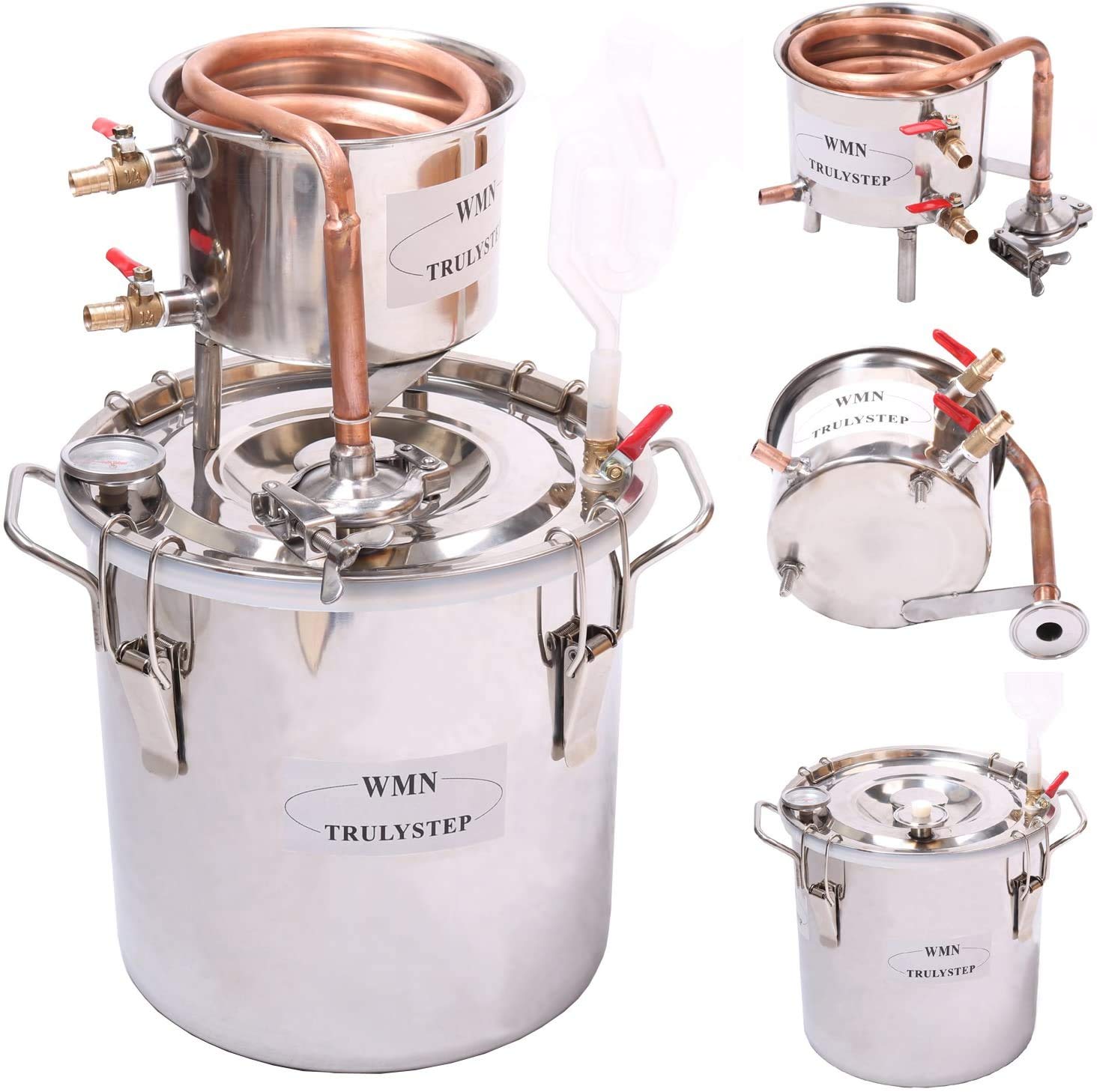 WMN_TRULYSTEP 2 Pots Stainless Steel Still 3Gal/12Liters Water Alcohol Distiller Home Brew Kit Wine Making Supplies for DIY Brandy Whisky Vodka Distilled Water, Silver