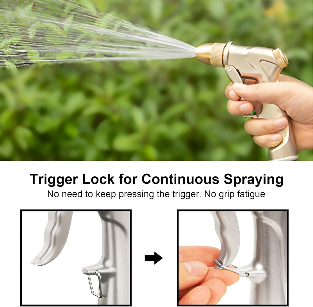 Upgraded Hose Nozzle - 100% Heavy Duty Metal Water Sprayer with 4 Spray Patterns for Lawn & Garden