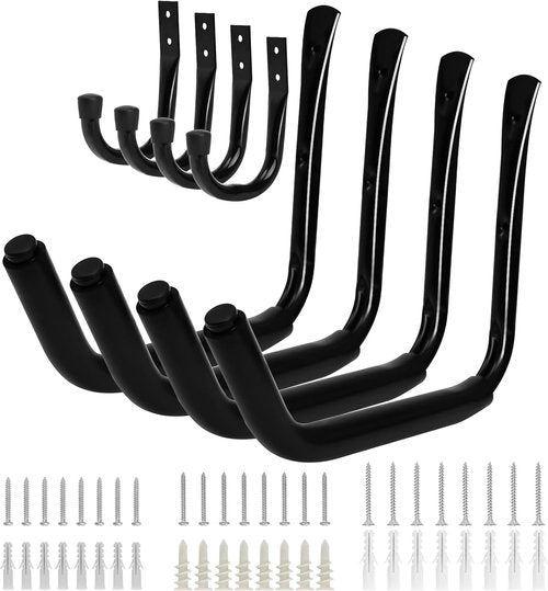 KURUI Heavy Duty Garage Storage Hooks - 100 LB Capacity Wall Mount Kayak Rack | 15" Black Hangers for Indoor/Outdoor Use
