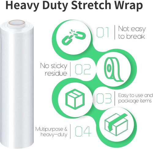 HERKKA Stretch Wrap - Industrial Strength Moving Plastic Film with Handles | 15" x 1000 Feet, 3 Pack, 60 Gauge