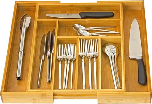 Home-it Expandable Cutlery Drawer Organizer - Adjustable Flatware Dividers for Kitchen Storage