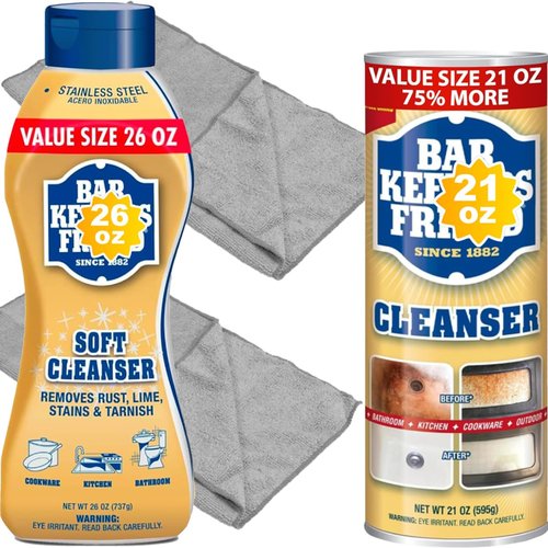Cleaning Bundle: Soft Cleanser 26 oz + Cleanser and Polish Powder 21 oz + 2 Microfiber Cleaning Cloth 16x12