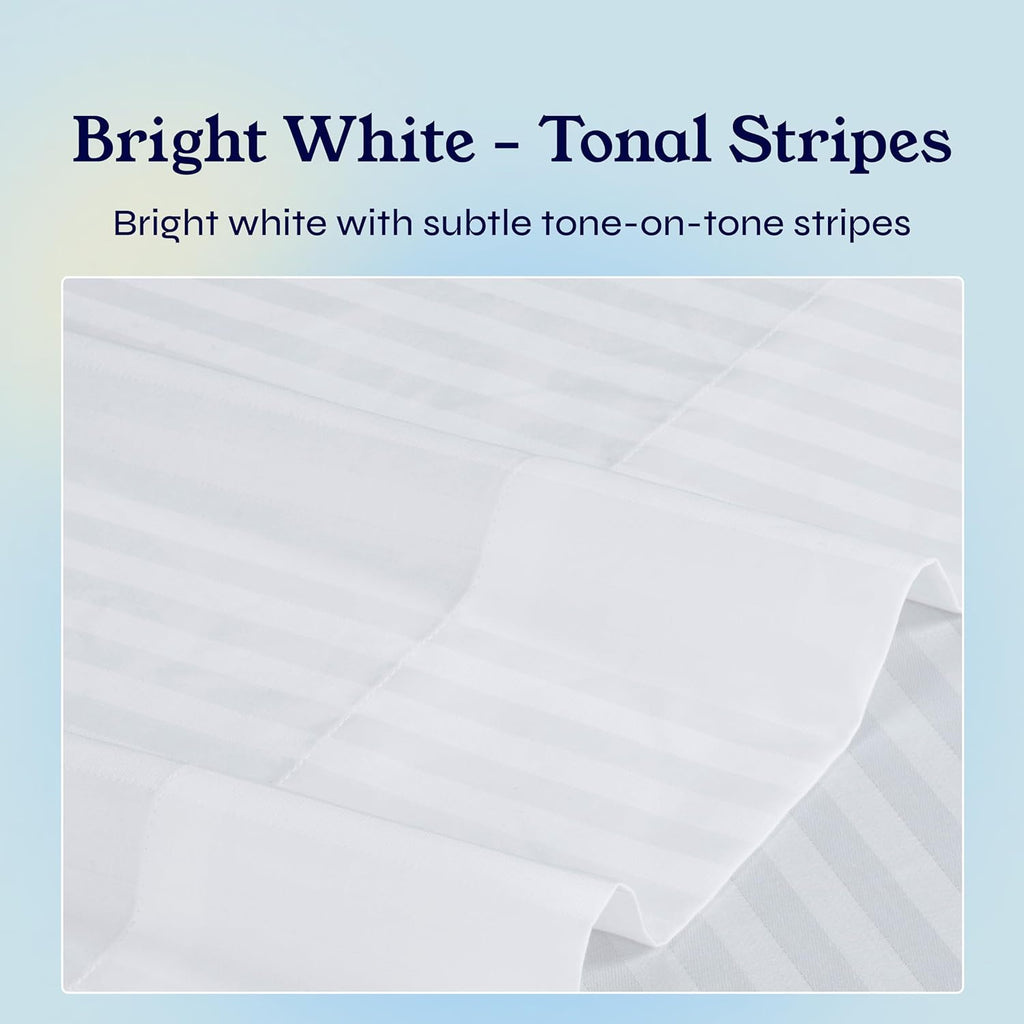 California Design Den King Sheet Set - 100% Soft Cotton, 400 TC, Silky Smooth Sateen, Deep Pockets - Striped White