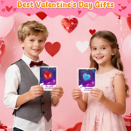 iMopo 28 Pcs Valentines Day Gifts for Kids Classroom - Heart Gemstones with Valentines Cards Goodie Bags, Crystal Rocks Bulk Exchange Party Favors for Girls Boys, School Teacher Prizes
