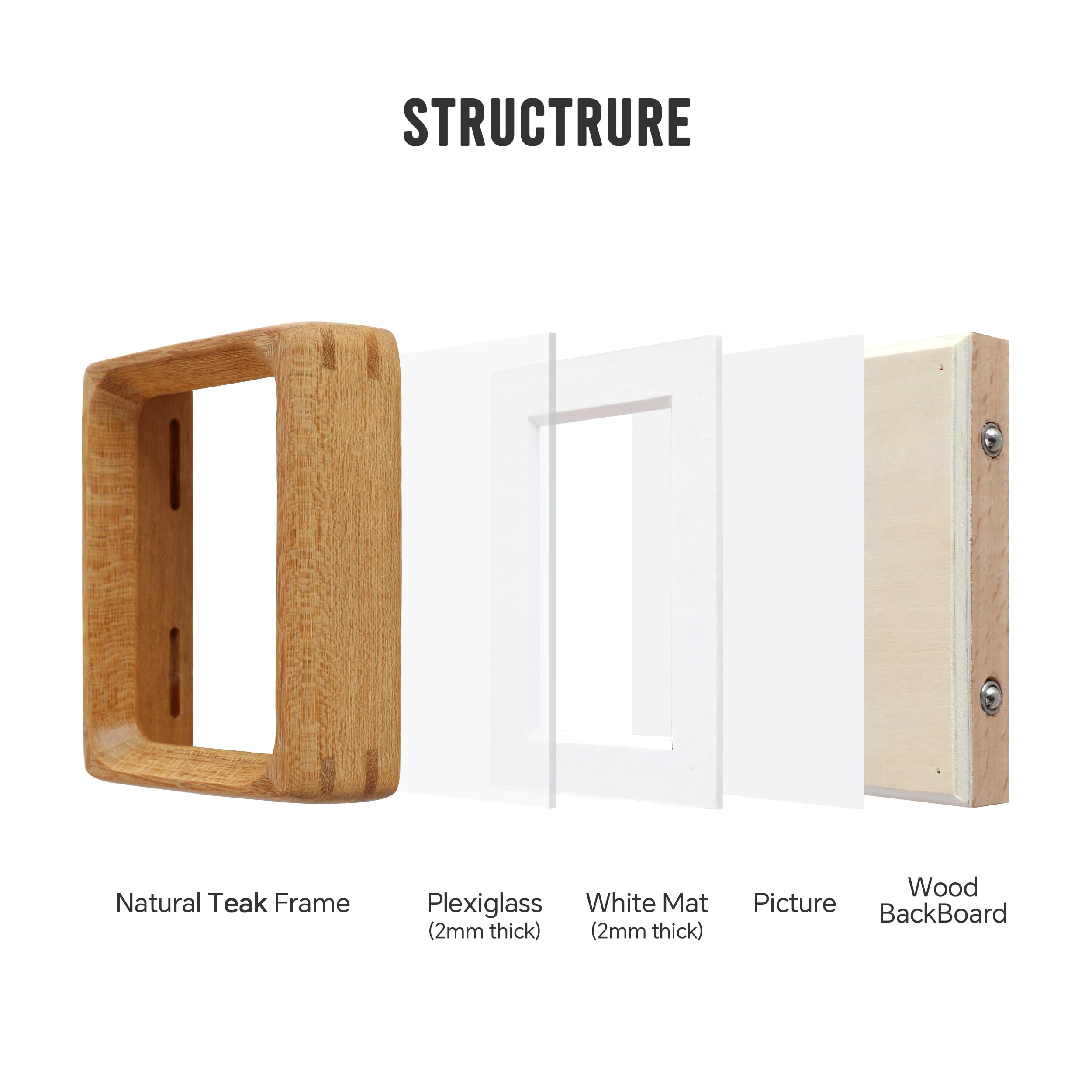 Zelvix Wooden Picture Frames, 2.5x3.5 Small Polaroid Picture Frame Matted to 2x3 with Plexiglass, Teak Solid Natural Wood Tiny Photo Frame, For TableTop and Wall Mounting