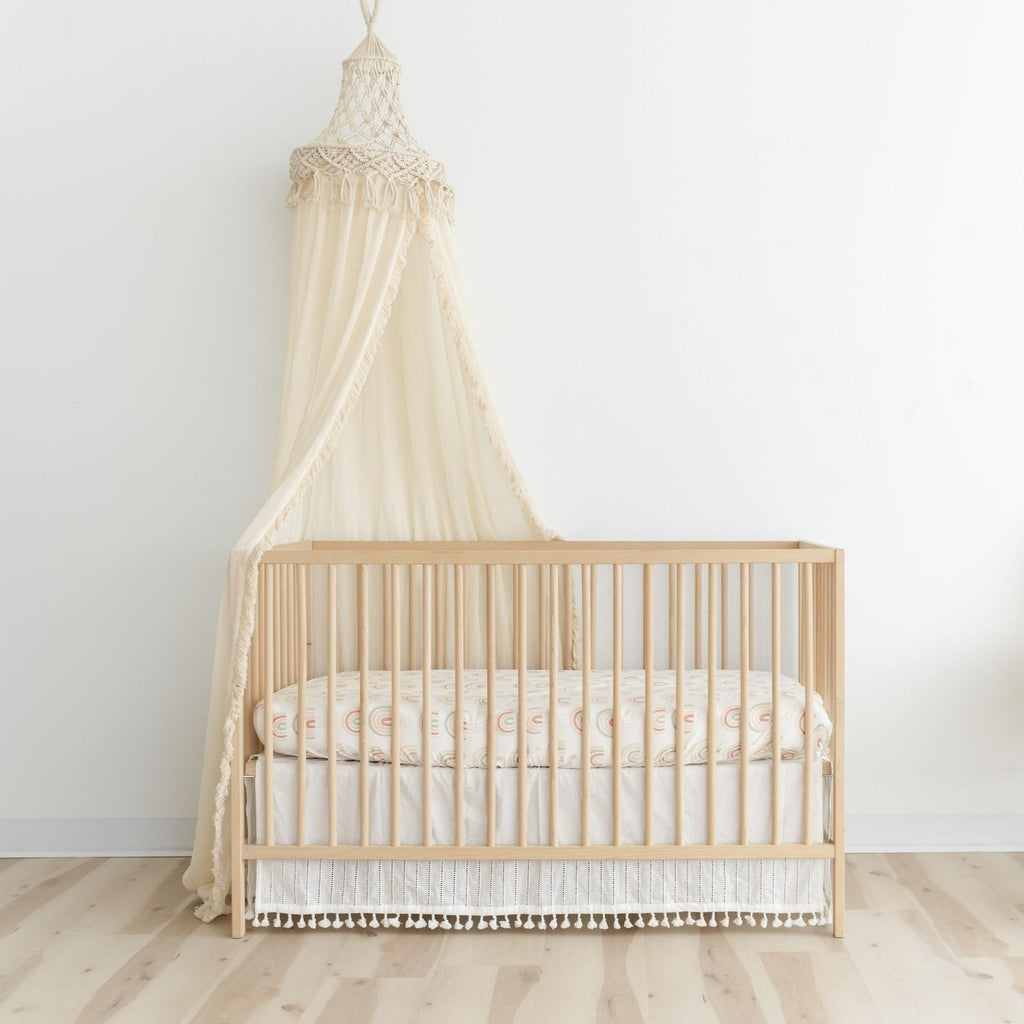 Crane Macrame Baby Crib Canopy, 118" Tall, Boho Nursery Decor, Play Room Decorative Canopy for Girls & Boys