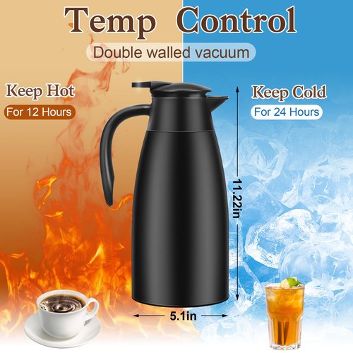 Essenya 2 PCS 68 OZ Thermal Coffee Carafe, Insulated Stainless Steel Coffee Carafe Double Walled Vacuum Thermal Pot Flask with Brushes Thermos for Keeping Hot Coffee Tea Home and Office (Black)