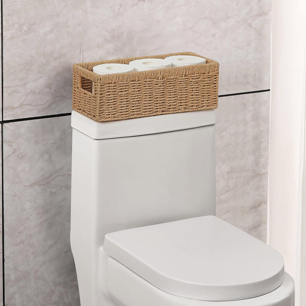 Vagusicc Wicker Storage Basket - Natural Paper Rope Baskets with Handles | 2-Pack for Organizing