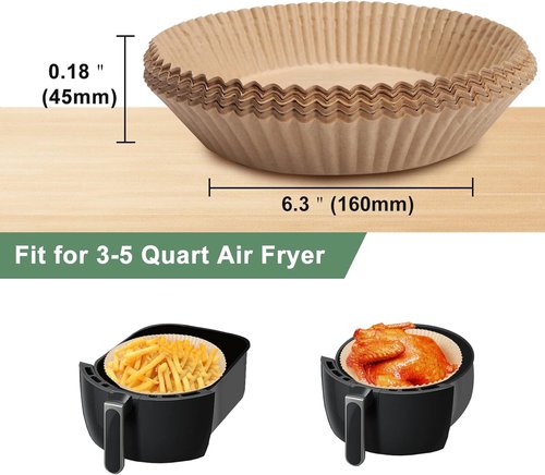 Air Fryer Paper Liner - Unbleached Biodegradable Non-Stick Parchment Paper | 100 Pcs, 6.3 Inches