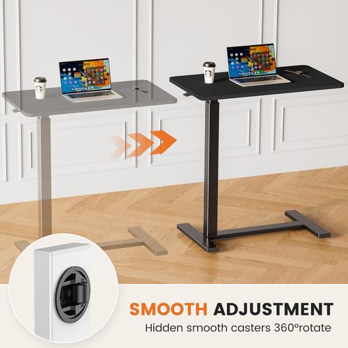 NEWBULIG Overbed Table with Wheels, Adjustable Height Bedside Hospital & Home Use, Rolling Laptop Desk, Mobile Standing Table for Medical & Home Office, Black
