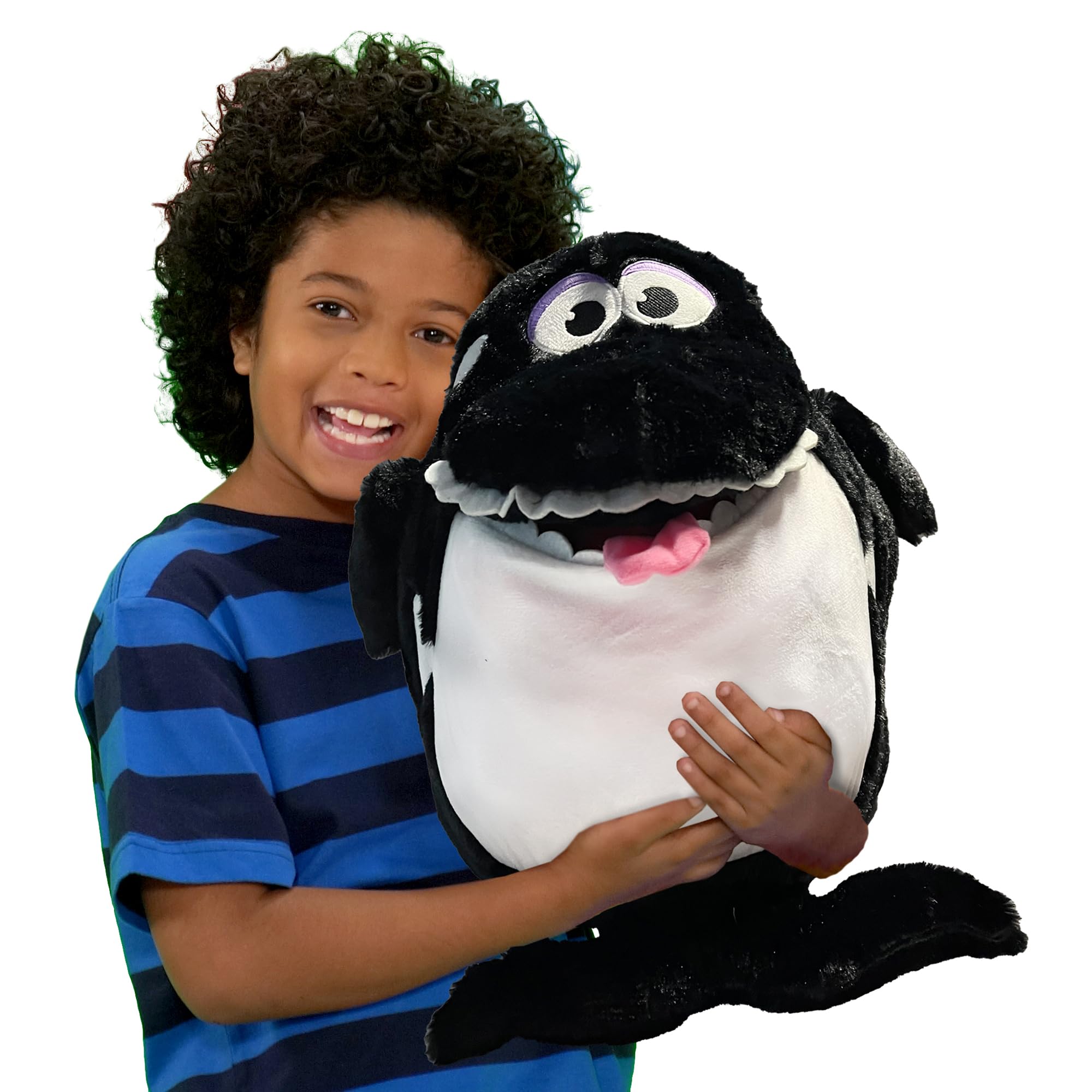 Tummy Stuffers: Shark - Black & White - Storage Plush, Holds Items-Blankets-Toys Inside, Stuff-Store-Play, Kids Happy Soft Animal Character Companion