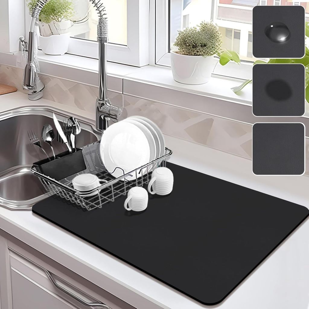 Skiennix Dish Drying Mat - Absorbent Rubber Backed Design for Kitchen Countertops | Stain Resistant