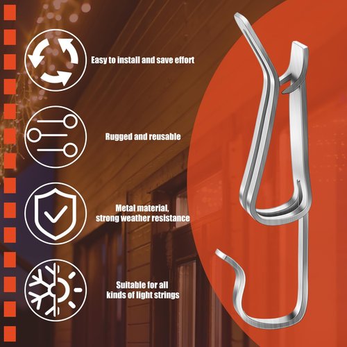 Zonon 200 Pcs Christmas Light Clips Metal Gutter Hooks for Outdoor Xmas Hangers for Shingles Roof Seasonal Lighting Gutter Clips Hanging Festival Xmas Outside Decoration