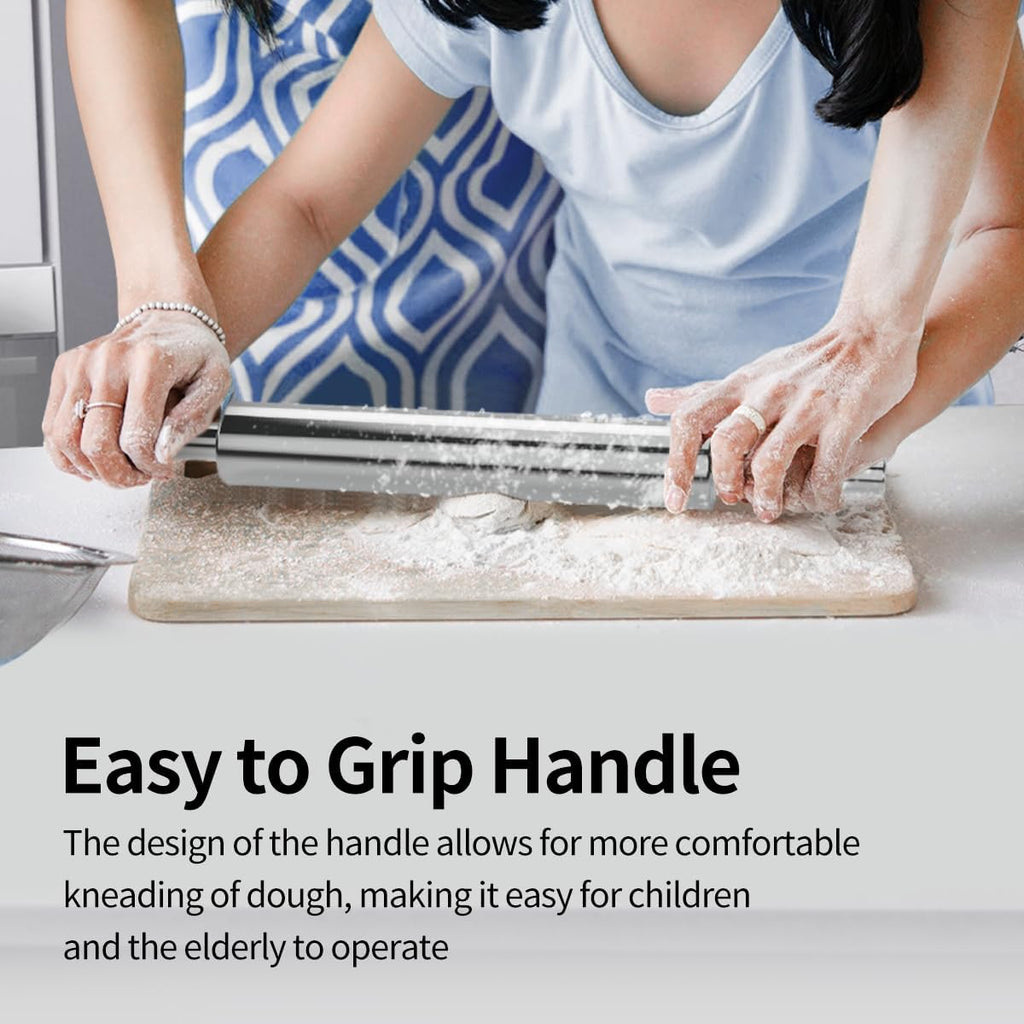Skiennix 17-Inch Stainless Steel Rolling Pin - Smooth Baking Tool for Pizza, Dough & Cookies