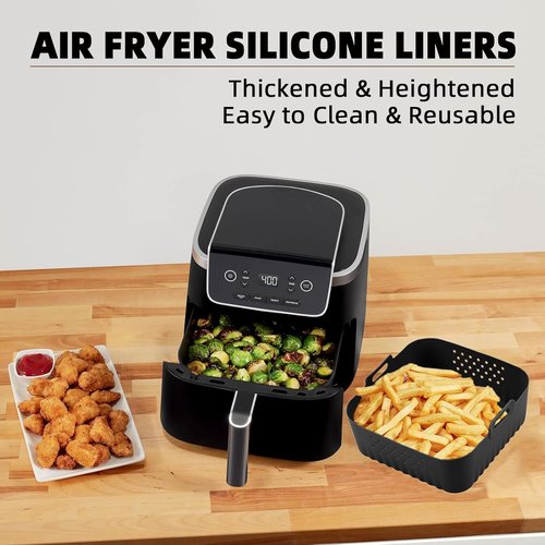 LYHOLKEER Air Fryer Silicone Liners - Reusable Square Liners for COSORI 9-in-1 & Ninja | 2 Pcs Set