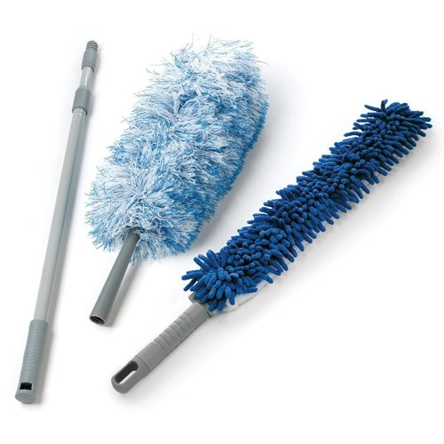 O-Cedar Dual-Action Microfiber Duster Set w/Telescopic Handle | Long, Adjustable Handle Extends 24-49" | Includes Microfiber & Chenille Duster Heads