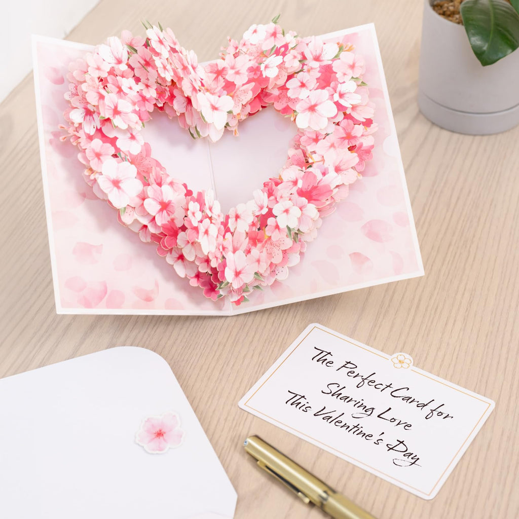 HIBINO 3D Pop-Up Sakura Heart Card | With Slide-Out Message Note | Handcrafted Floral Design | Perfect for Mother's Day, Anniversaries, Birthdays, Weddings, Valentine’s Day, and More | Designed in Japan