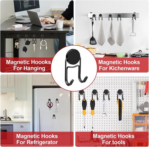 Buelkmag Magnetic Hooks - Heavy Duty 50Lbs+ Magnet Swivel Hooks for Outdoor Use | 4 Pack (Black)