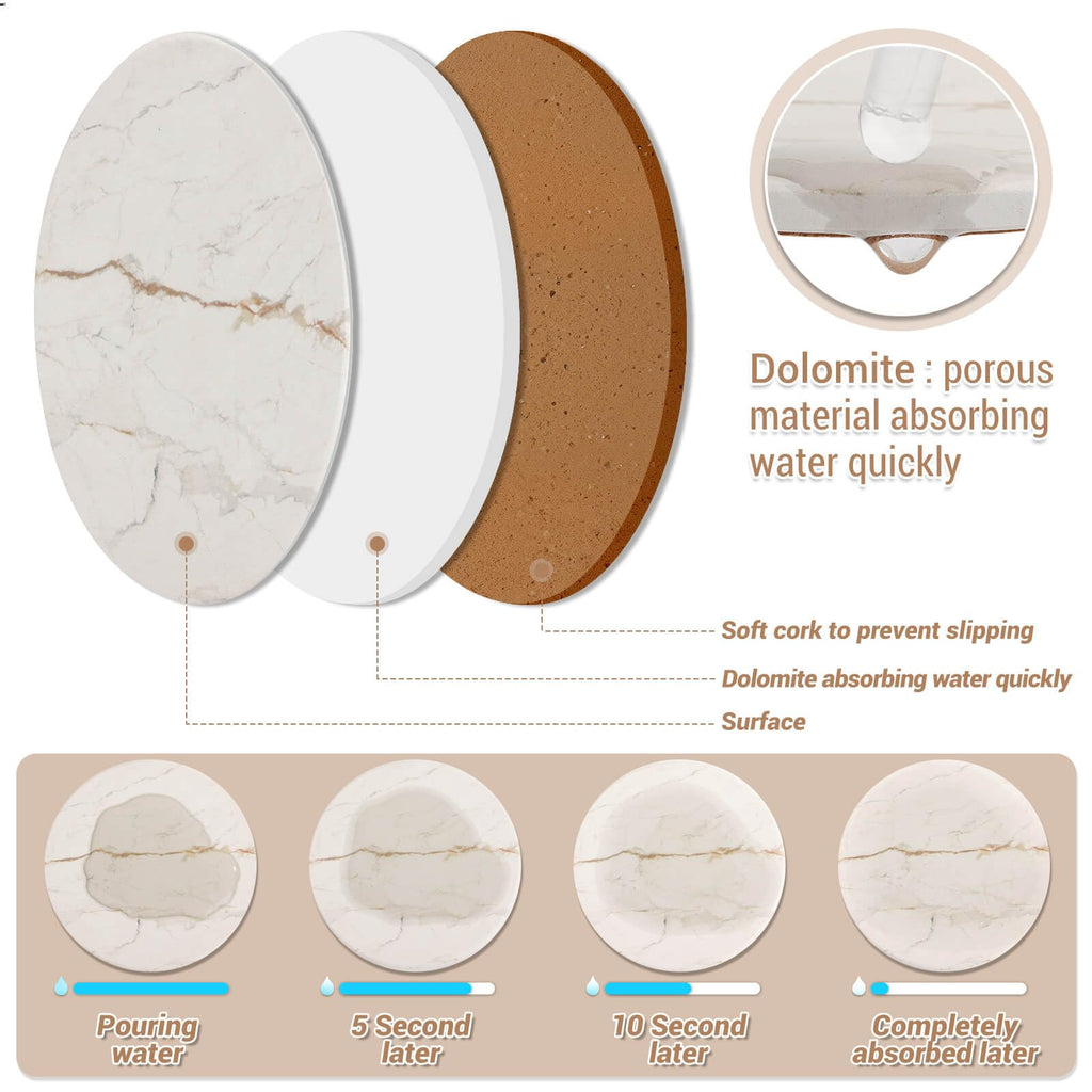 Acejoz Drink Coasters with Holder for Coffee Table, Absorbent Coasters Set of 6, Marble Style Ceramic Coaster for Wooden Table, Suitable for Kinds of Cups, Home Decor, 4 Inches(White)