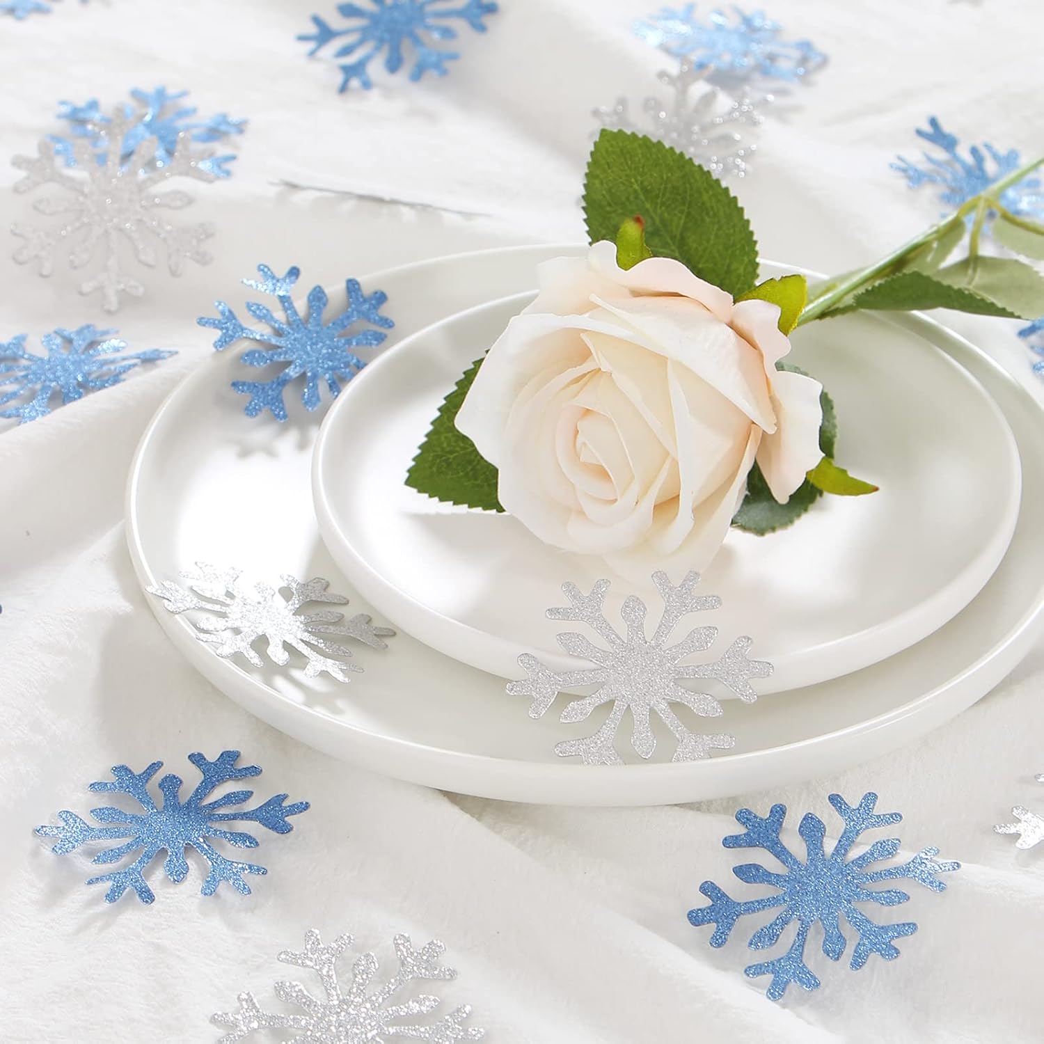 Snowflake | Snow-White Party Decorations - 100pcs Glitter Paper Confetti for Winter Wonderland Events
