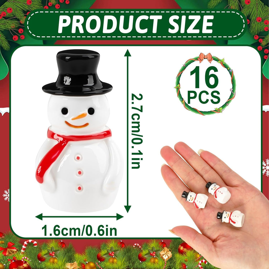 Skiennix Mini Snowman Figurines - 16 Pcs Resin Ornaments for Winter DIY Crafts & Fairy Garden Decor