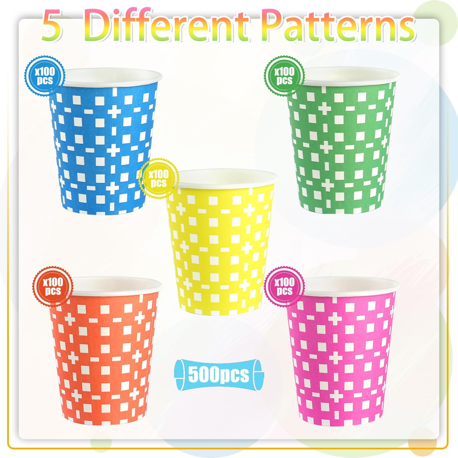 CUPLOOV 500Pack 5 oz Paper Cups, Multicolor Small Bathroom Mouthwash Disposable Paper Cups Dessert Dispenser for Home Use, Party, Picnic, Travel and Event, BBQ, 5 Colors