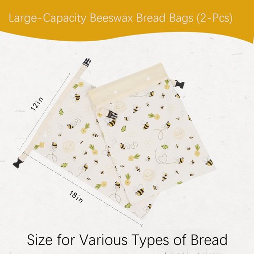 Removable Beeswax Bread Bags for Sourdough & Homemade Bread - Detachable Liner for Easy Cleaning & Drying | 2 Pack XL Reusable | Eco Cotton/Linen Storage